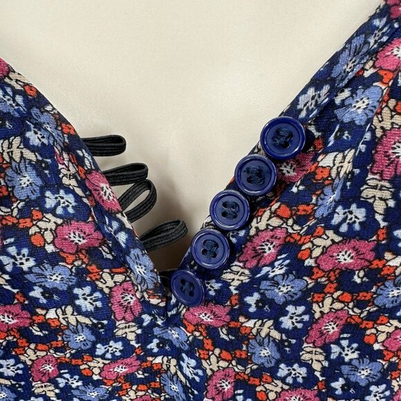 Sylvie & Mado Women's Floral V-Neck Button Details Mini Dress Size M - Picture 3 of 8